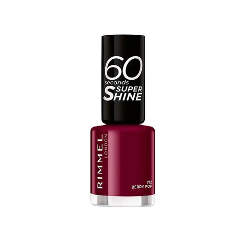 Rimmel 60 Seconds Super Shine nail polish in Berry Pop, vibrant pink shade, with glossy finish, from Jag Couture London New York.