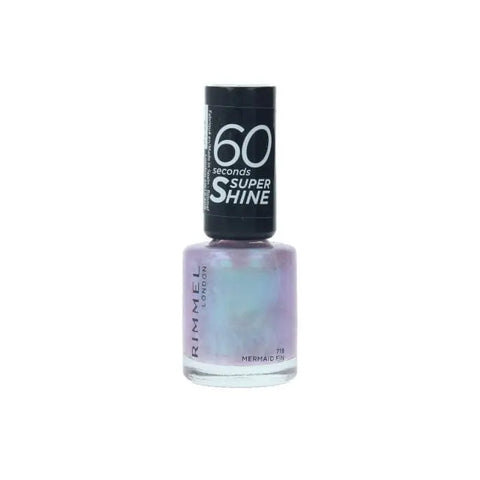 Rimmel 60 Seconds Super Shine nail polish in shade 719 Mermaid Fin, with a glossy blue-green finish, by Jag Couture London New York