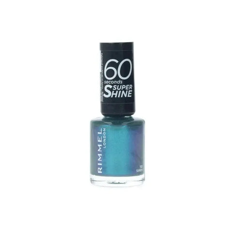 Rimmel 60 Seconds Super Shine nail polish in shade 721 Siren, displayed on a bottle from Jag Couture London New York collection.