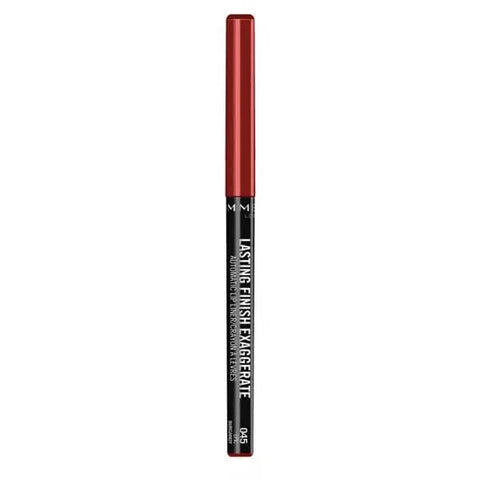 Rimmel London Lasting Finish Exaggerate Lip Liner in shade 105, showing a close-up of the sleek black pencil with product details.