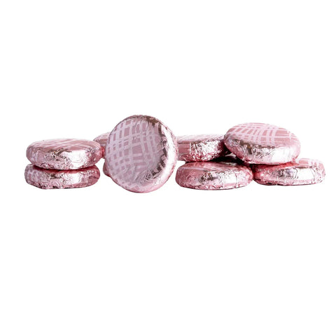 Dark chocolate covered fondant roses in pink foil, 120 pieces, from Jag Couture London New York.
