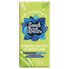 Organic & Fair Trade 37% milk chocolate bar with Cornish sea salt & lime