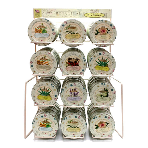 Empty botanical stand by Jag Couture London for holding 12 tins, measuring 50cm high, perfect for display or storage.