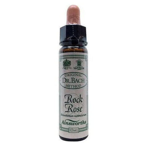 Santiveri Bach Rock Rose 10ml bottle, natural flower remedy from Jag Couture London and New York, placed on a wooden surface.