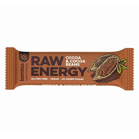 Santiveri Bombus Raw Energy Cocoa bars, 20 units, natural snack with cocoa flavor from Jag Couture London New York.