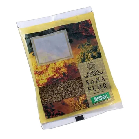 Santiveri Chamomile Mahon sachet 40g, herbal tea in a small packet, with chamomile flowers and packaging details.