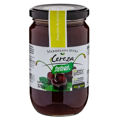 Jar of Santiveri Cherry Jam in 325g glass container, featuring bright cherry preserves from Jag Couture London New York.