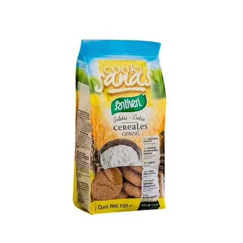 Santiveri Cookisanas cereal cookies in 150g package, displayed with crunchy texture and golden appearance.