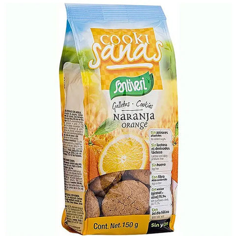Santiveri Cookisanas orange cookies in 150g package, featuring bright orange flavor and crispy texture from Jag Couture London New York