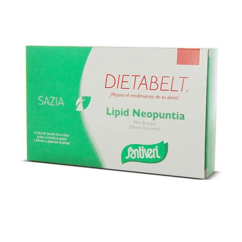 Santiveri Dietabelt Sazia Lipid Neopuntia 27g supplement package with product label showing natural ingredients and branding.
