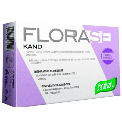 Santiveri Florase Kand 40 capsules, herbal supplement in a white bottle with a blue label, produced by Jag Couture London New York.