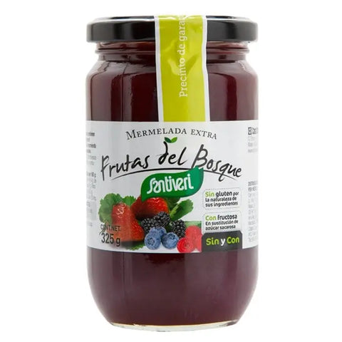 Jar of Santiveri Forest Fruit Jam in 325g glass container with forest fruit spread and fresh berries on the label.