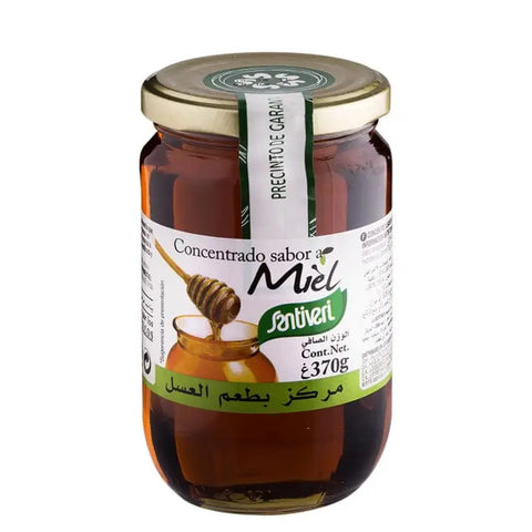 Santiveri honey flavor concentrate in 370g jar, by Jag Couture London New York, showing the golden honey aroma and packaging.
