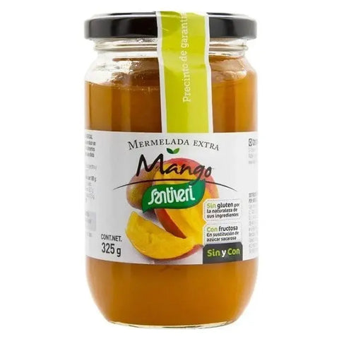 Santiveri mango jam in a 325g jar, showcasing fresh mango chunks and vibrant orange color, from Jag Couture London New York.