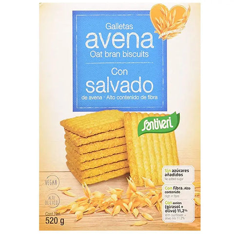 Santiveri oat bran cookies in 520g package, featuring crispy texture and wholesome oat ingredients, by Jag Couture London New York.