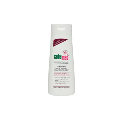 Sebamed anti-hair loss shampoo in 200ml bottle with clean label, displayed on a white background.
