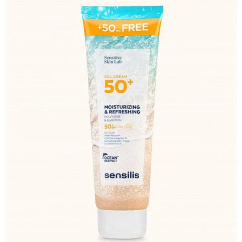 Sensilis Fotoprotector Gel Cream SPF 50+ in 250ml jar, lightweight sun protection from Jag Couture London New York.
