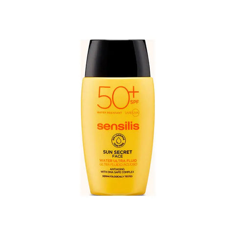 Sensilis Sun Secret Ultralight Water Fluid SPF50+ in a 40ml bottle, lightweight sunscreen with high sun protection.