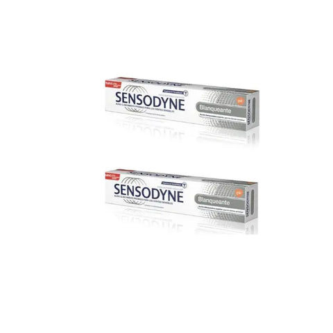 Two tubes of Sensodyne Whitening Toothpaste 75ml by Jag Couture London and New York, displayed side by side.