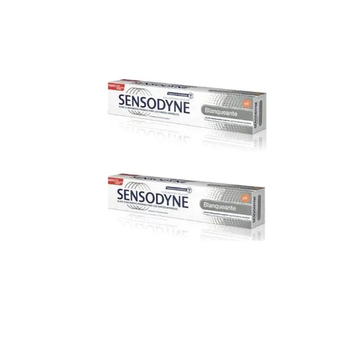 Two tubes of Sensodyne whitening toothpaste, 75ml each, branded by Jag Couture London New York, displayed side by side.