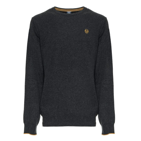 Sergio Tacchini dark grey melange athletic sweatshirt with logo, displayed on a hanger against a neutral background.