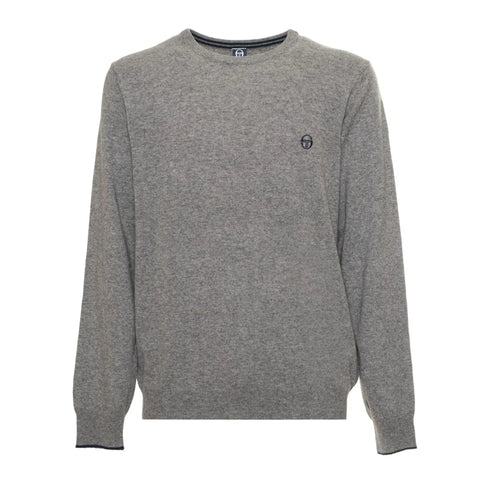 Sergio Tacchini grey melange athletic jacket with logo and zipper, displayed on a hanger.