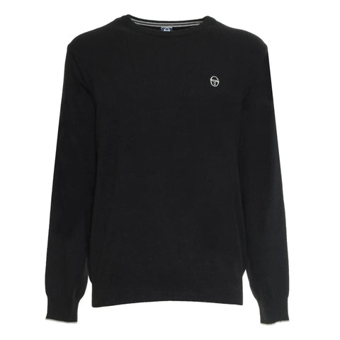 Black Sergio Tacchini athletic jacket with logo, showcased by Jag Couture London New York, front view with zipper and collar.