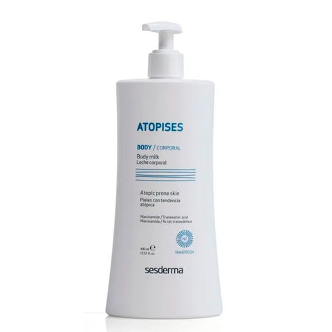Sesderma Atopises Body Milk in 400ml bottle, featuring smooth, nourishing moisturizer with a clean, minimal design.