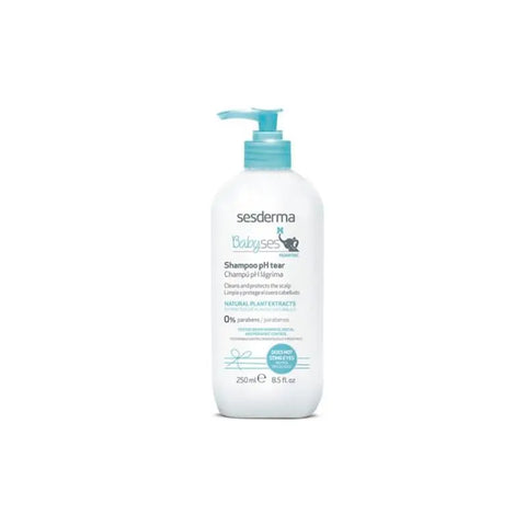 Sesderma Babyses Shampoo in a clear bottle, featuring gentle formula for babies, with a clean and minimal design by Jag Couture London New York.