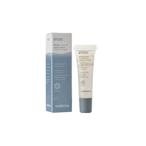 Sesderma Btses Wrinkle Inhibitor Gel 15ml, a skincare product by Jag Couture London New York, displayed in a clear tube with a white cap.