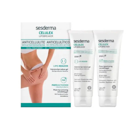 Sesderma Celulex Lipobreaker Dual Treatment 250ml bottle with pump, featuring a sleek design and label details.