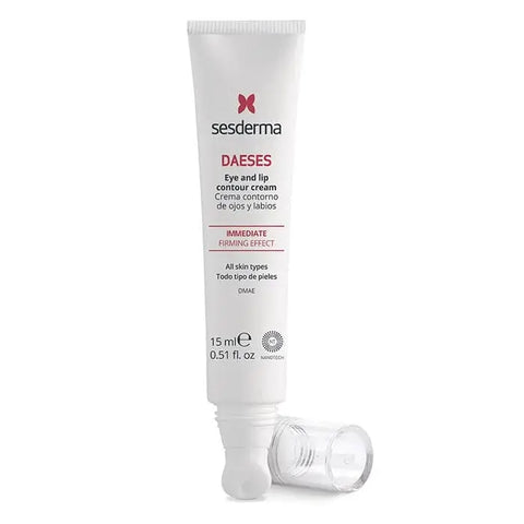 Sesderma Daeses eye and lip contour cream in a 15ml jar, shown with its packaging and applicator.