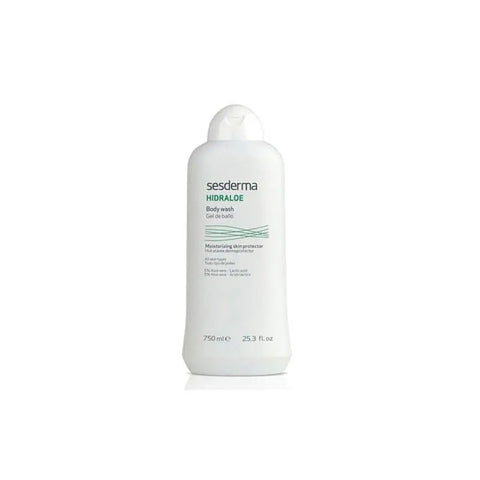 Sesderma Hidraloe bath gel in a 750ml bottle, featuring soothing aloe and gentle cleansing formula from Jag Couture London New York.
