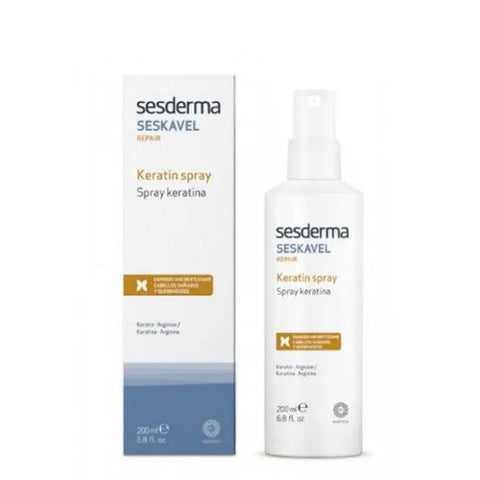 Sesderma Keratin Spray by Jag Couture London New York, showing a clear spray bottle with keratin hair treatment formula.