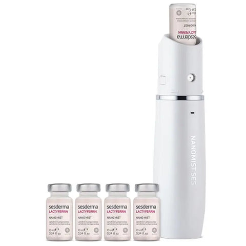 Sesderma Lactyferrin Nano Mist Defense 5 vials with application device, skincare product for hydration and skin protection, by Jag Couture London.