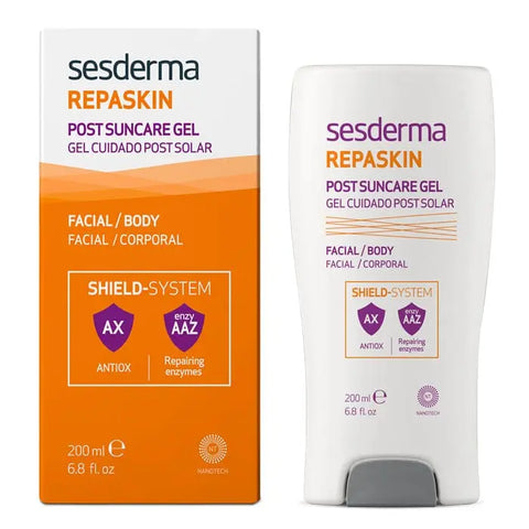 Sesderma Post-Solar Gel 200ml in a white tub, soothing after-sun gel by Jag Couture London New York, with a clear, refreshing appearance.