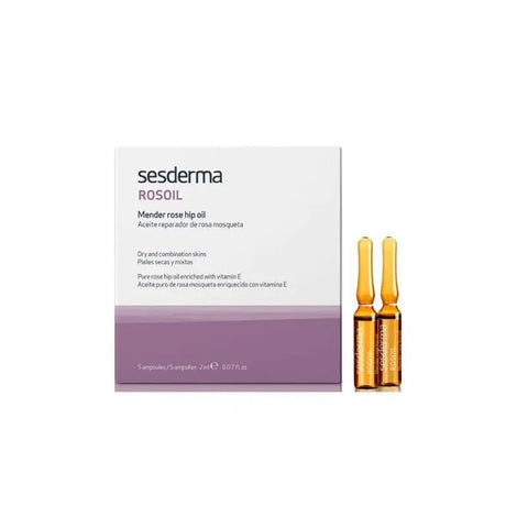 Sesderma Rosoil Rose Hip Oil ampoules by Jag Couture London, showing 5 individual 2ml vials of rose hip serum.