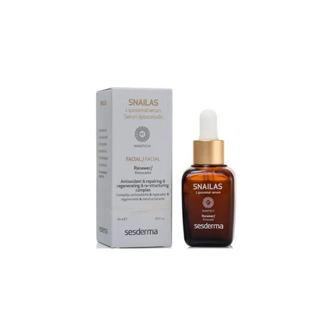 Sesderma Snailas facial serum by Jag Couture London New York, featuring a sleek bottle and dropper for skincare application.