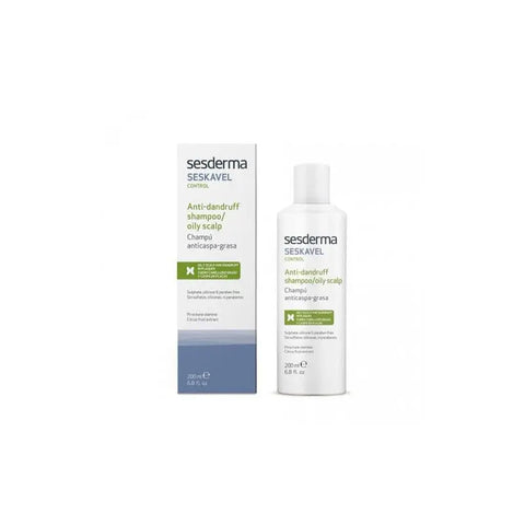 Sesderma Seskavel anti-greasy shampoo and dandruff treatment in 200ml bottle, with branding from Jag Couture London New York.
