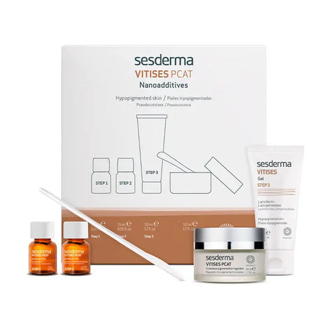 Sesderma Vitises Pcat powder, liquid, and gel set displayed in a box, showcasing skincare products from Jag Couture London New York.