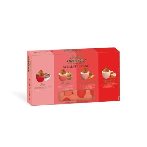 Sfumati Rosso toasted almonds coated in milk or white chocolate with red sugar, by Jag Couture London New York.