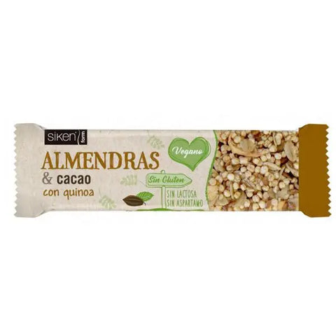 Almond-cocoa snack bar by Jag Couture London New York, 28g Siken Snack Almond-Cocoa Bar with chocolate and nut ingredients