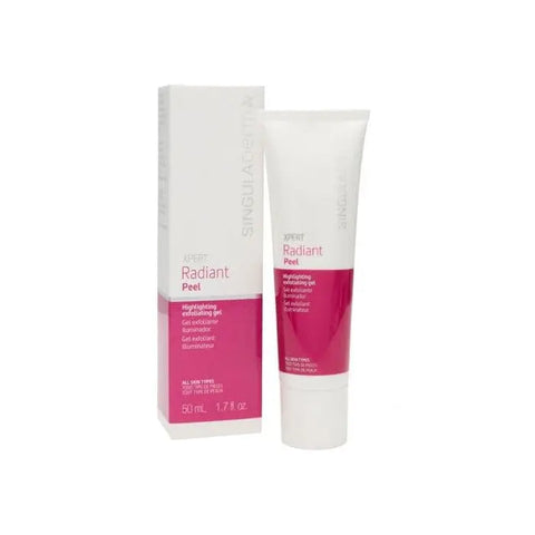 Singuladerm Xpert Radiant Peel 50ml, a skincare treatment bottle with clear label and pump dispenser.