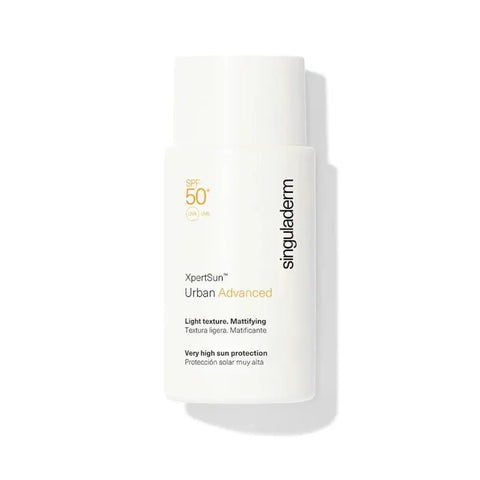 Singuladerm XpertSun Urban Advanced SPF50+ light texture 50ml bottle, skincare product by Jag Couture London New York.
