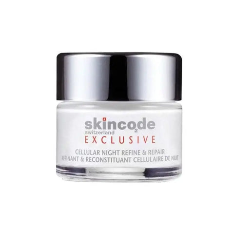 Skincode Exclusive Cellular Night Refine & Repair 50ml jar, skincare cream with elegant packaging, by Jag Couture London New York