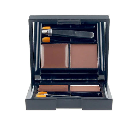 Dark brow sleek brow kit by Jag Couture London featuring tools and shades for defined, natural-looking eyebrows.
