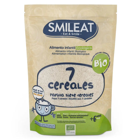 Smileat Bio 7 Cereal Papilla in 200g package, natural baby food from Jag Couture London New York.