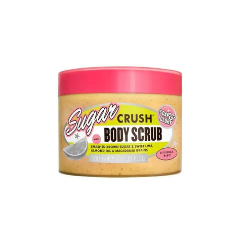 Soap & Glory Sugar Crush Body Scrub in 300ml jar, with exfoliating sugar and citrus scent, from Jag Couture London New York.