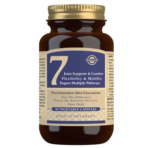 Solgar 7 Joint Support & Comfort capsules in a bottle, designed to promote joint health and flexibility.
