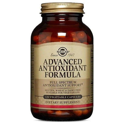 Solgar Advanced Antioxidants supplement in 120 capsules with packaging featuring Jag Couture London and New York branding.